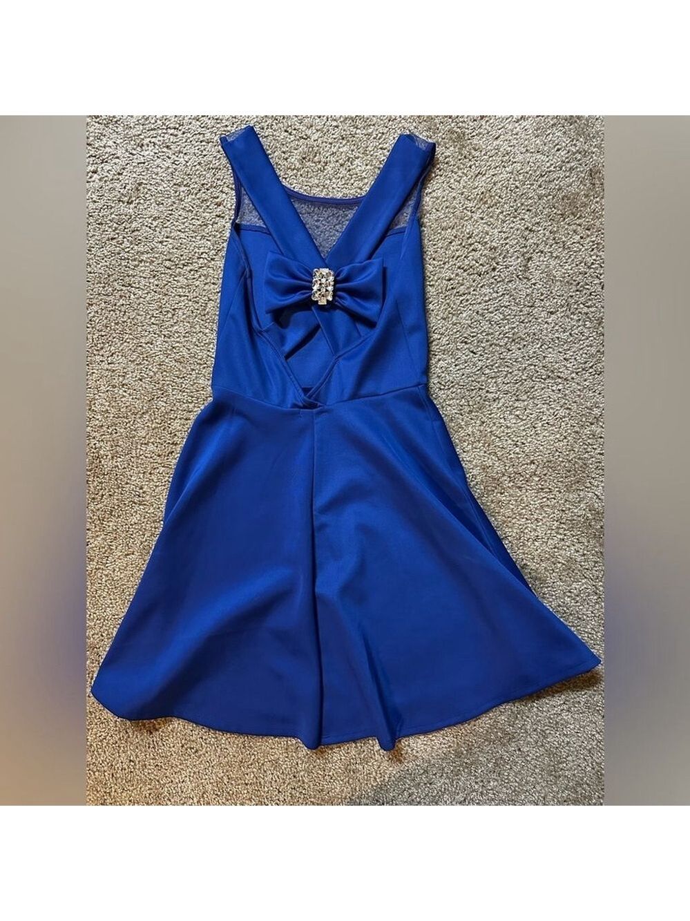 Royal Blue Bow Back Diamond Mini Dress Size 5